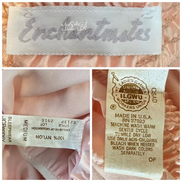 Vintage JC Penney Pink Nightgown w/ Ruffle Trim & Floral Appliqué Union Made - Picture 8 of 8